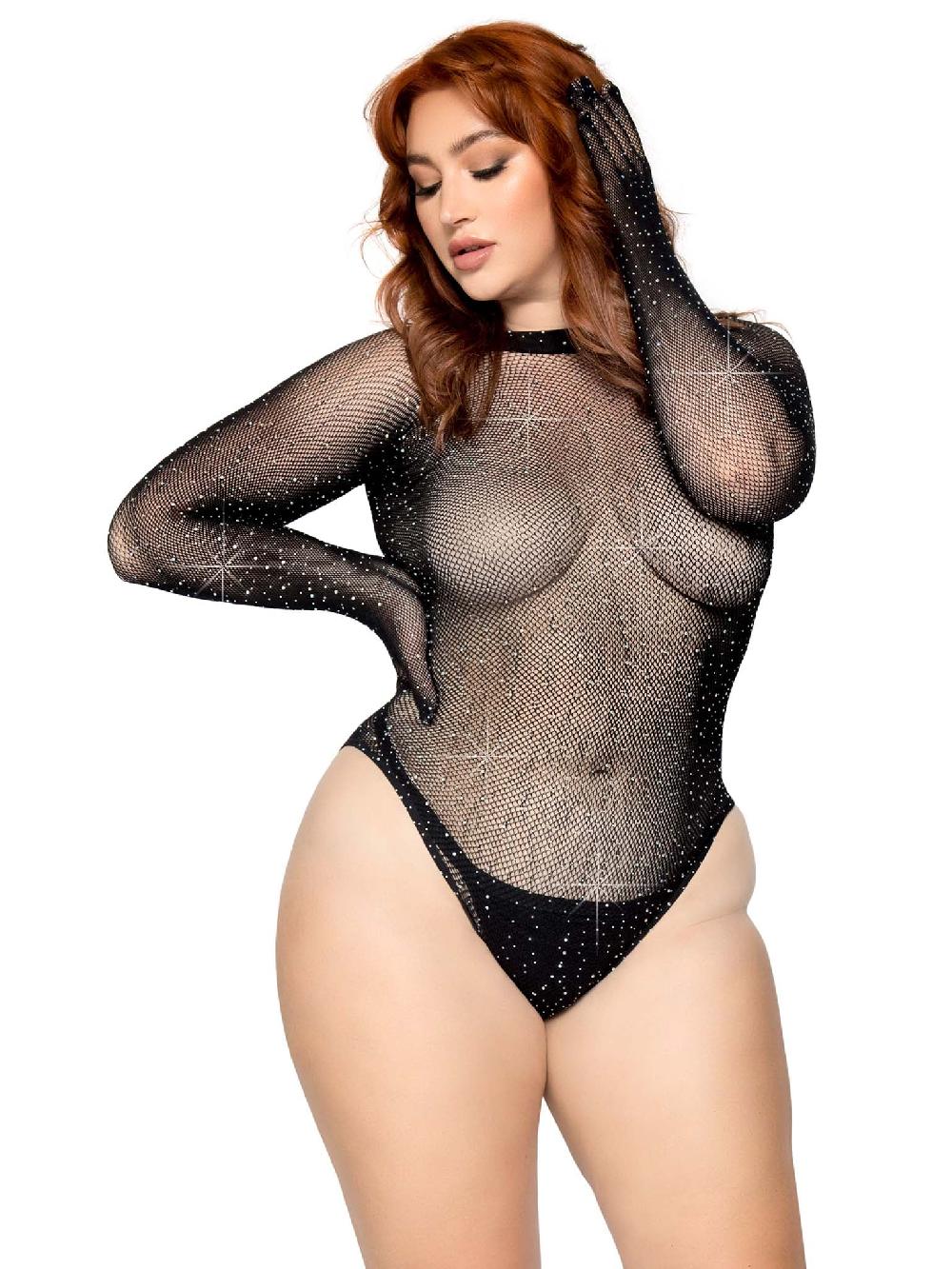 Leg Avenue Risk Factor Plus Gloved Bodysuit Black
