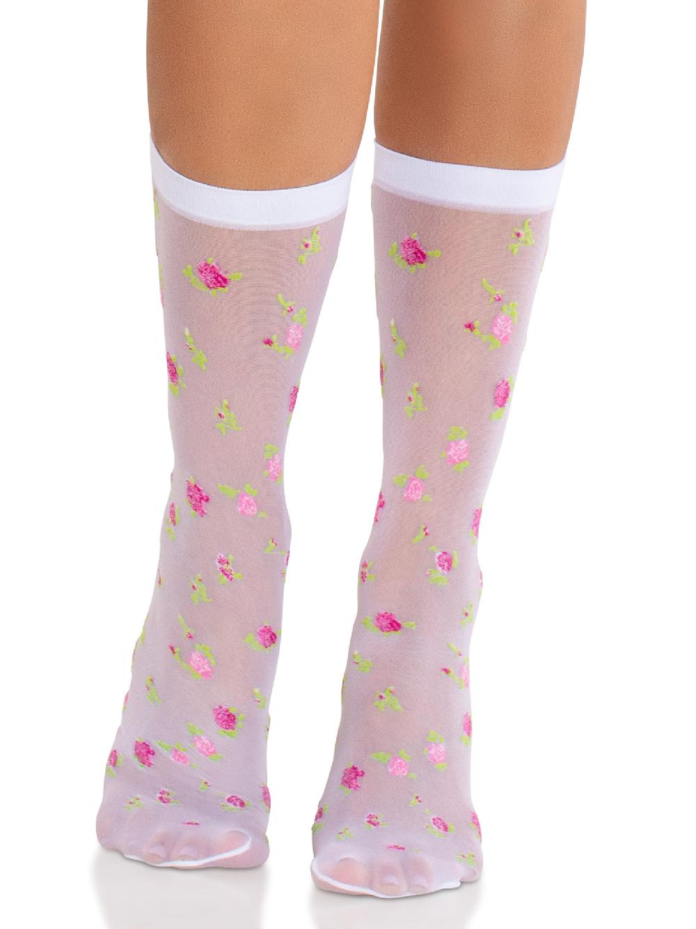 Leg Avenue Rosette Sheer Crew Socks White/Pink
