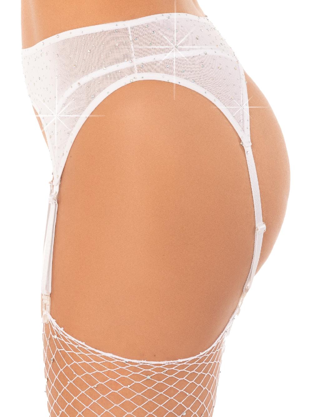 Leg Avenue Roxy Rhinestone Garter Belt White