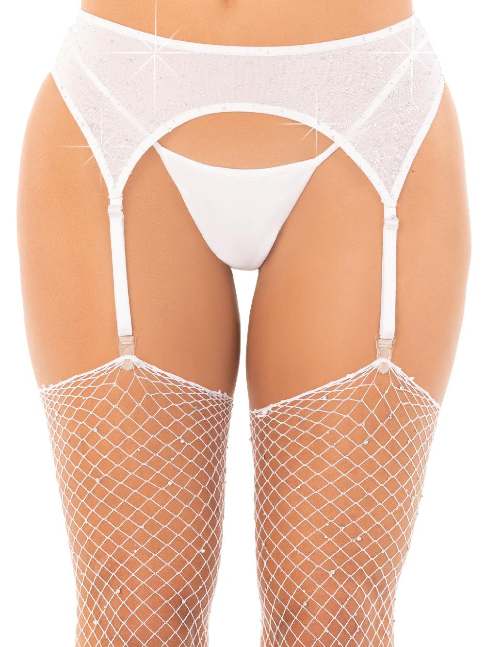 leg avenue Roxy Rhinestone Garter Belt White