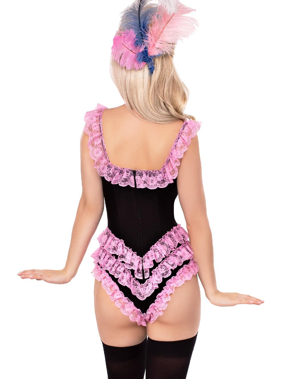 Leg Avenue Ruffle Bodysuit With Boning Black/Pink