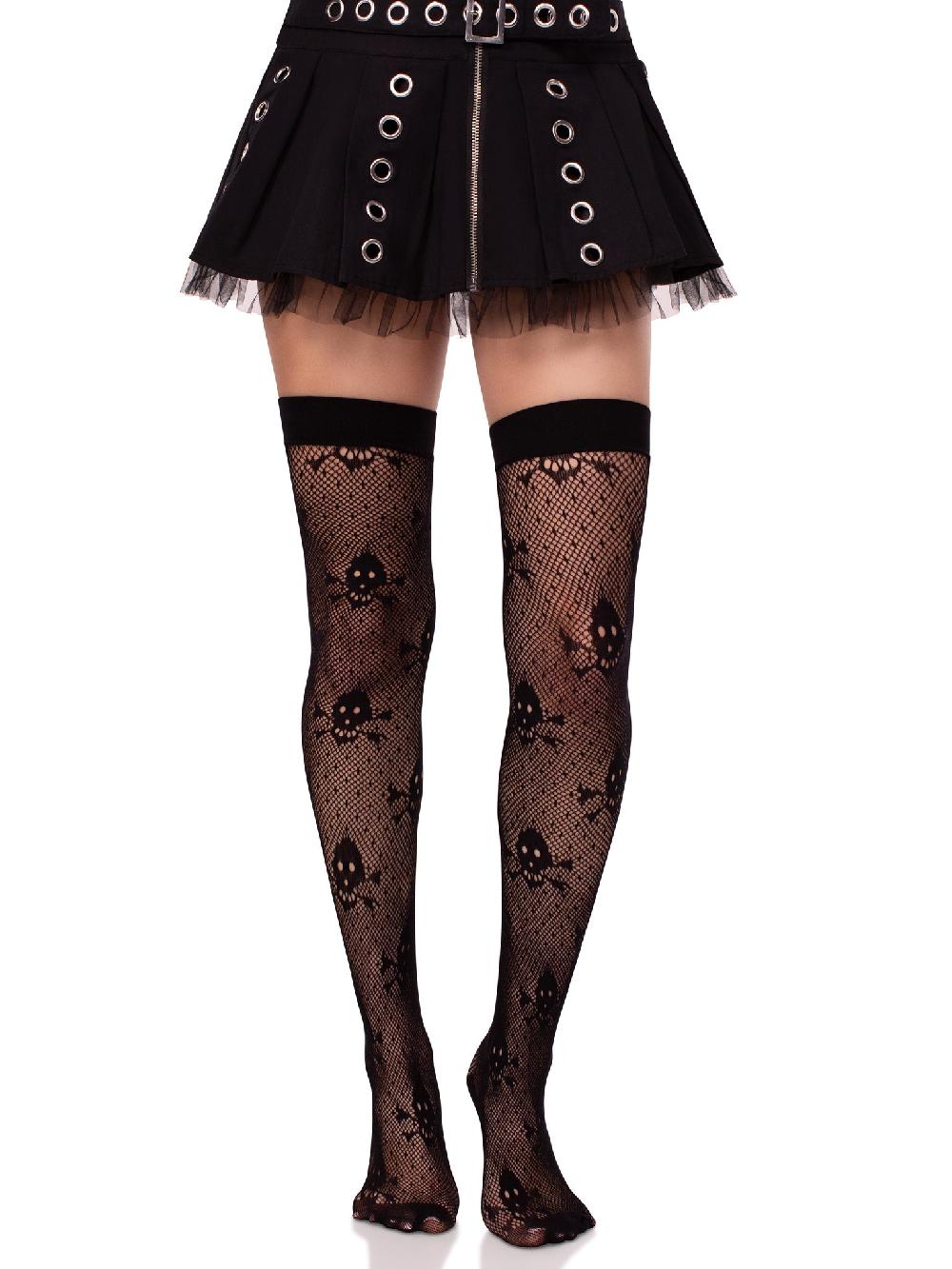 Leg Avenue Skull Net Thigh Highs Black