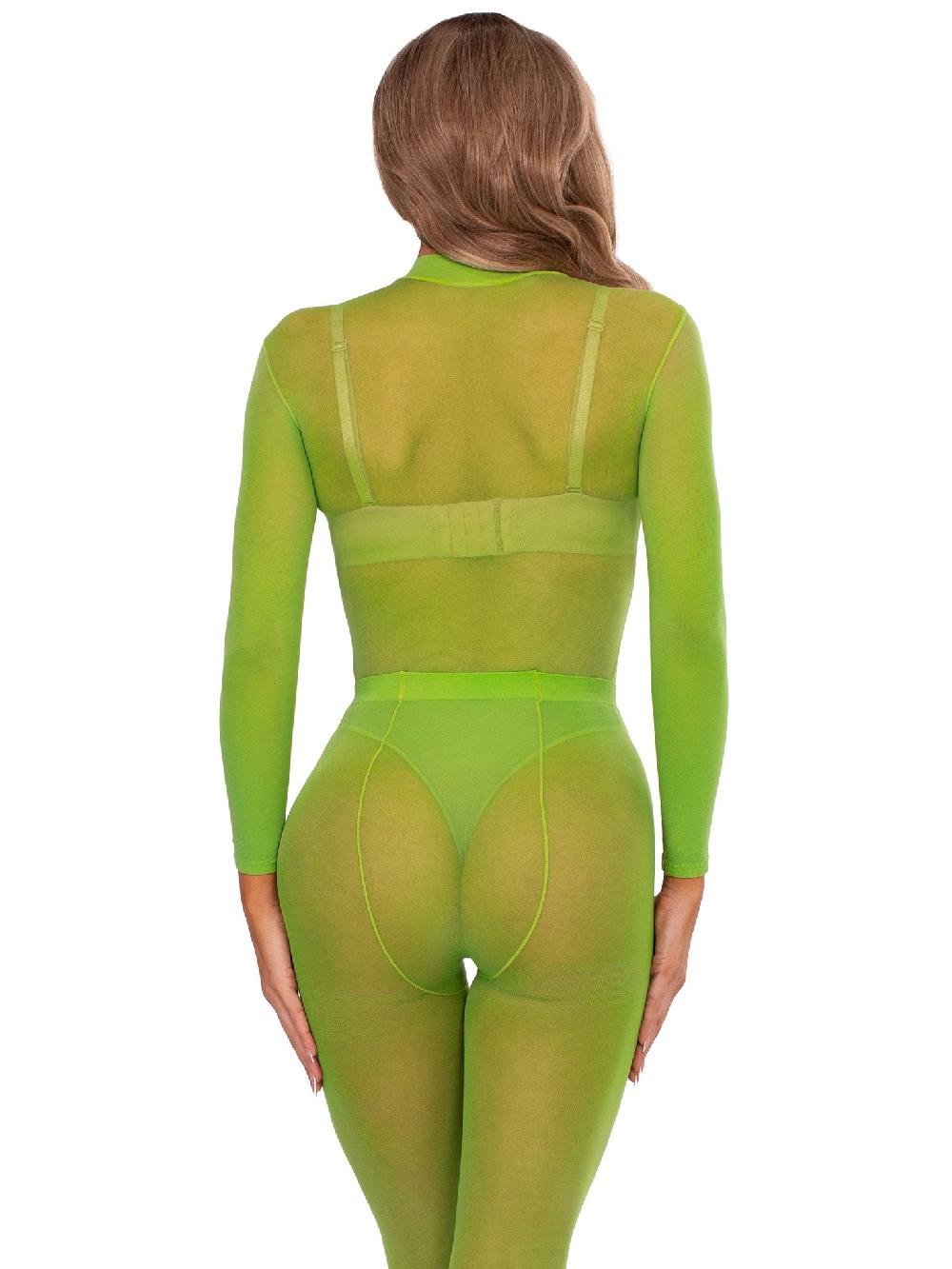 Leg Avenue Snap Crotch Sheer Bodysuit Set Green