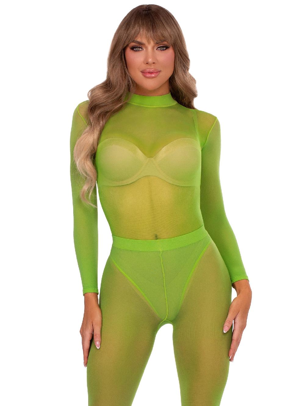 leg avenue Snap Crotch Sheer Bodysuit Set Green