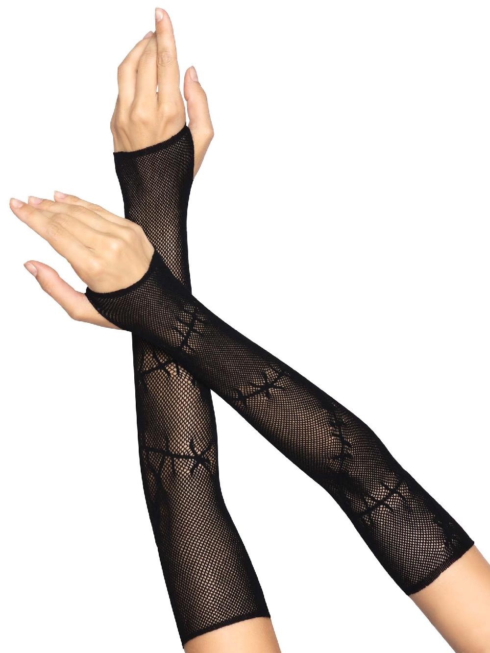 leg avenue Stitched Up Fingerless Gloves Black