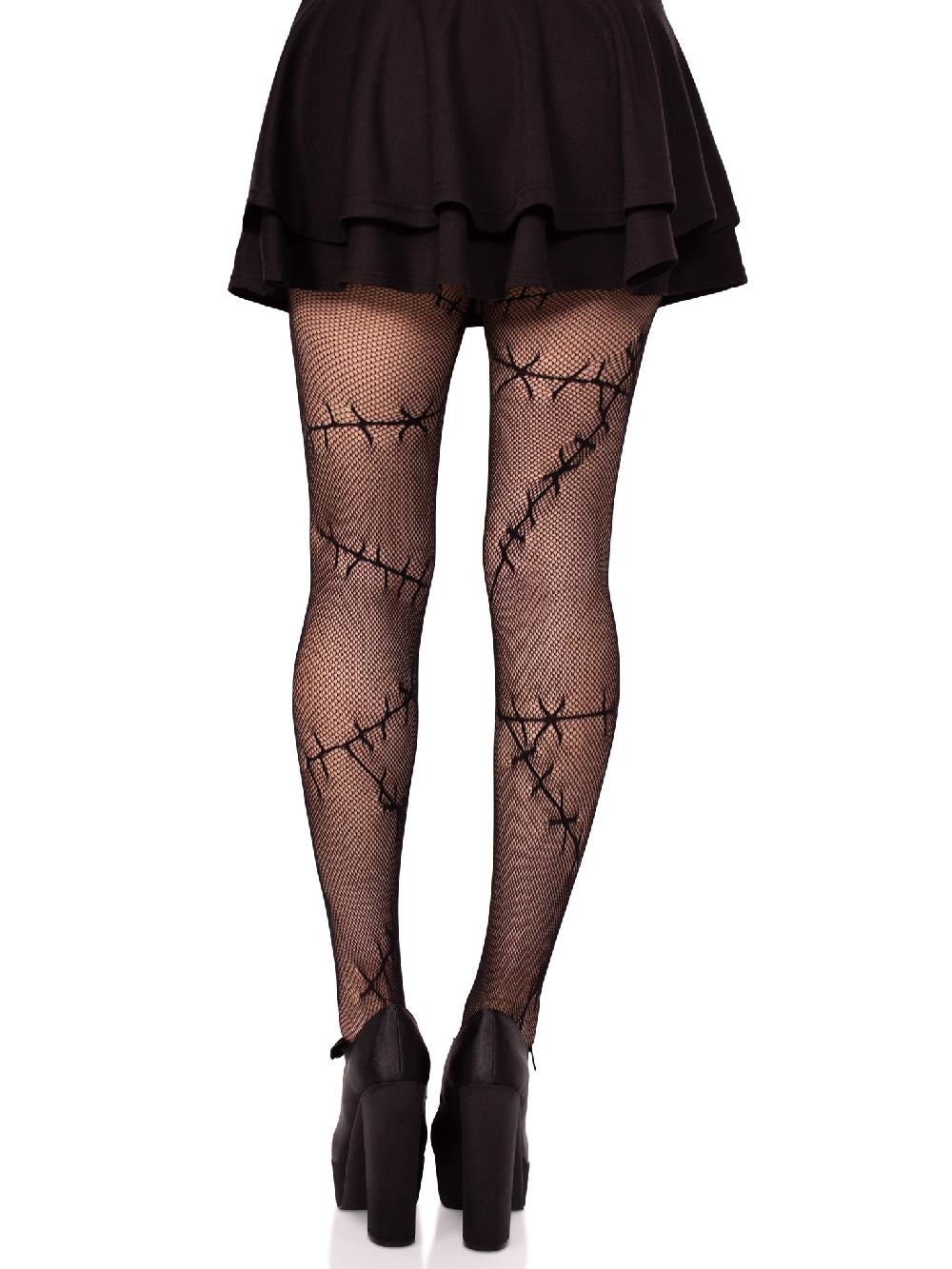 Leg Avenue Stitched Up Net Tights Black