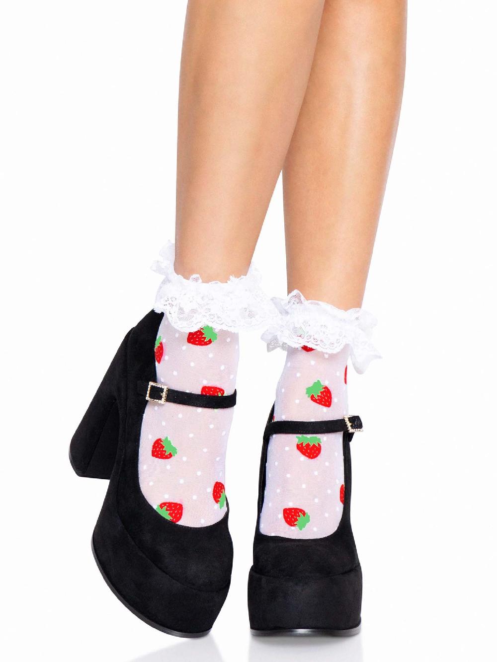 leg avenue Strawberry Ruffle Anklets White/Red