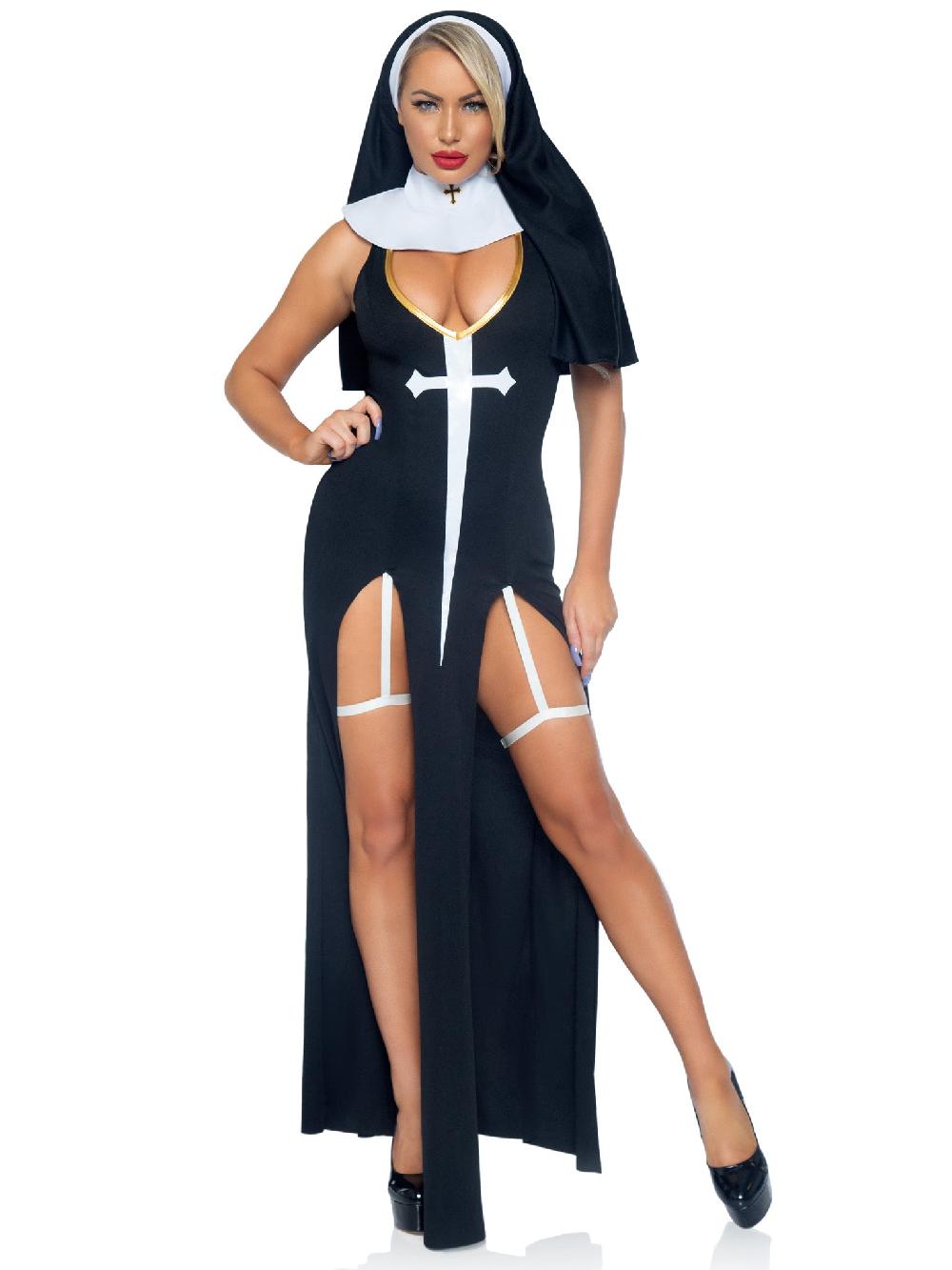 Leg Avenue Sultry Sinner Nun Costume Black/White
