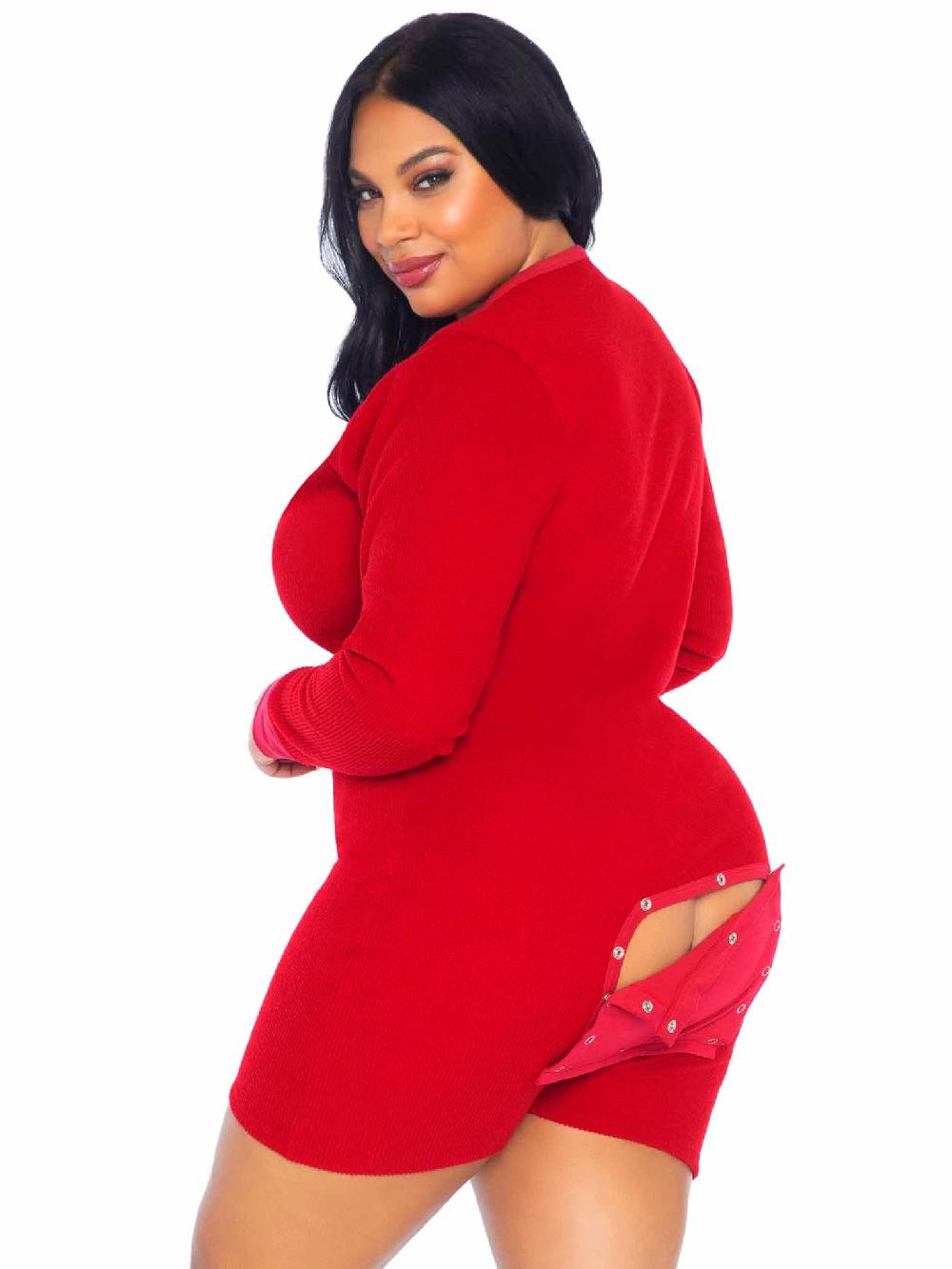 Leg Avenue Sweet Dreams Plus Long Johns Romper Red