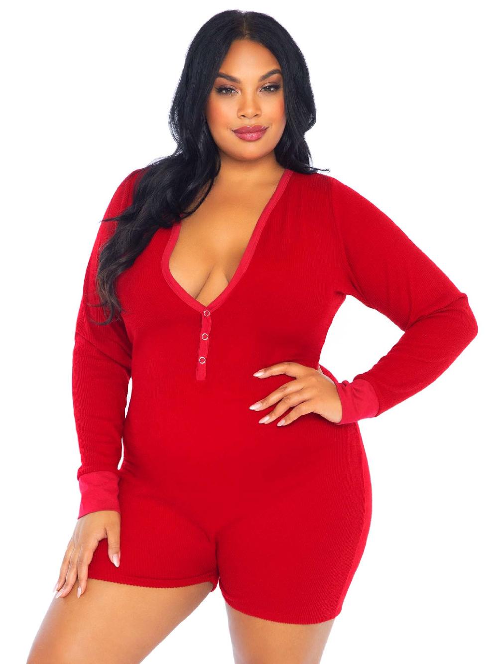 leg avenue Sweet Dreams Plus Long Johns Romper Red