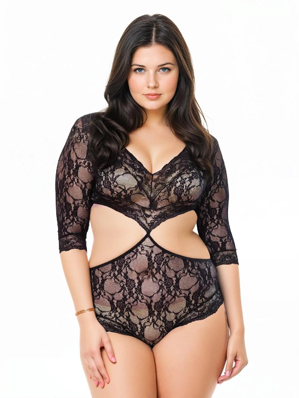 Leg Avenue Sweet Surprise Plus Lace Teddy Black