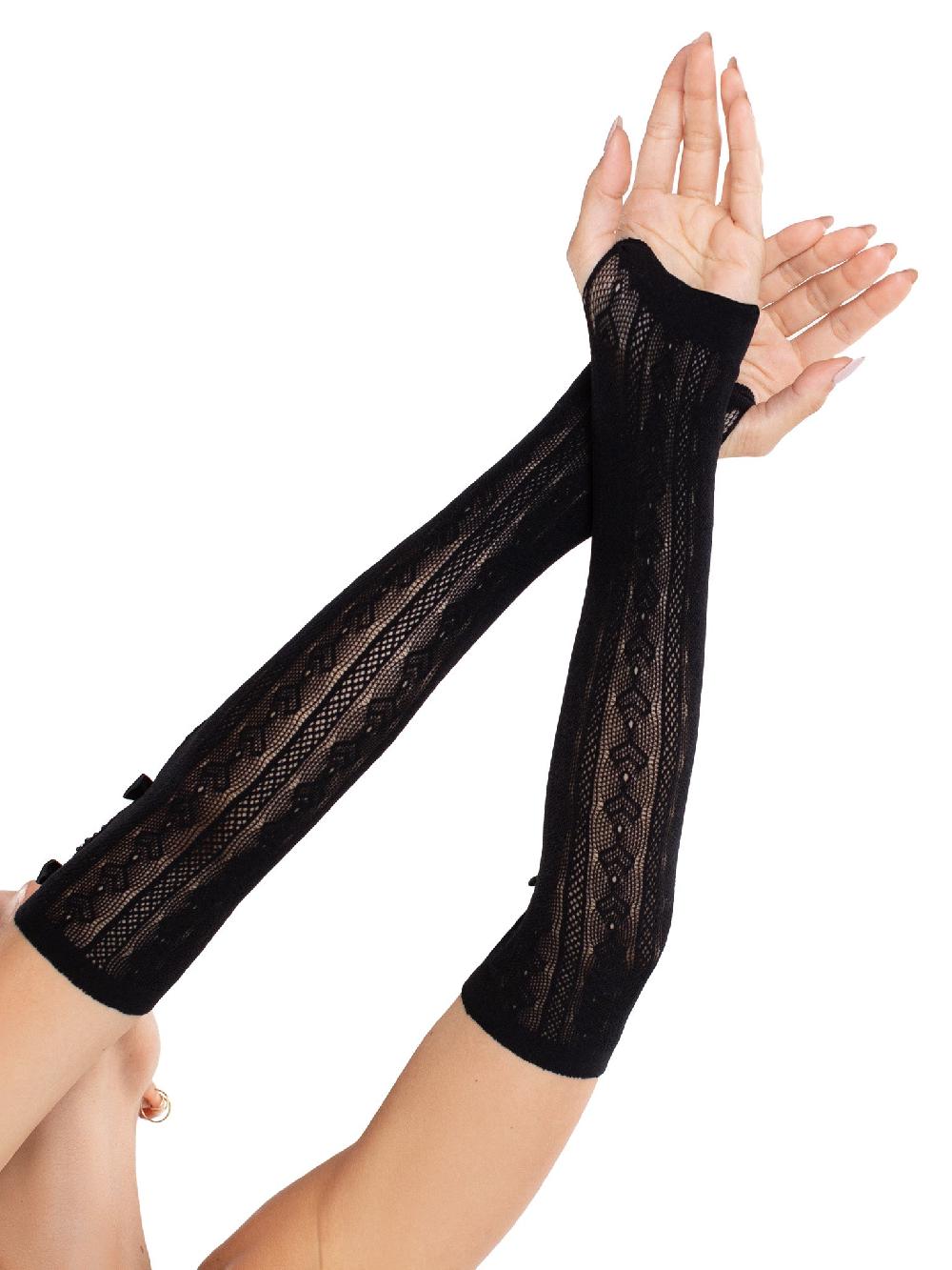 Leg Avenue Sweetheart Striped Arm Warmers Black