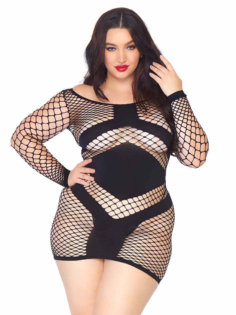 Leg Avenue Take Charge Plus Fishnet Dress Black