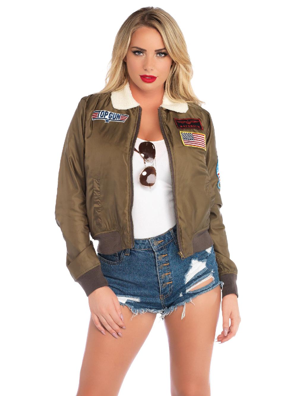 leg avenue Top Gun Nylon Bomber Jacket Green