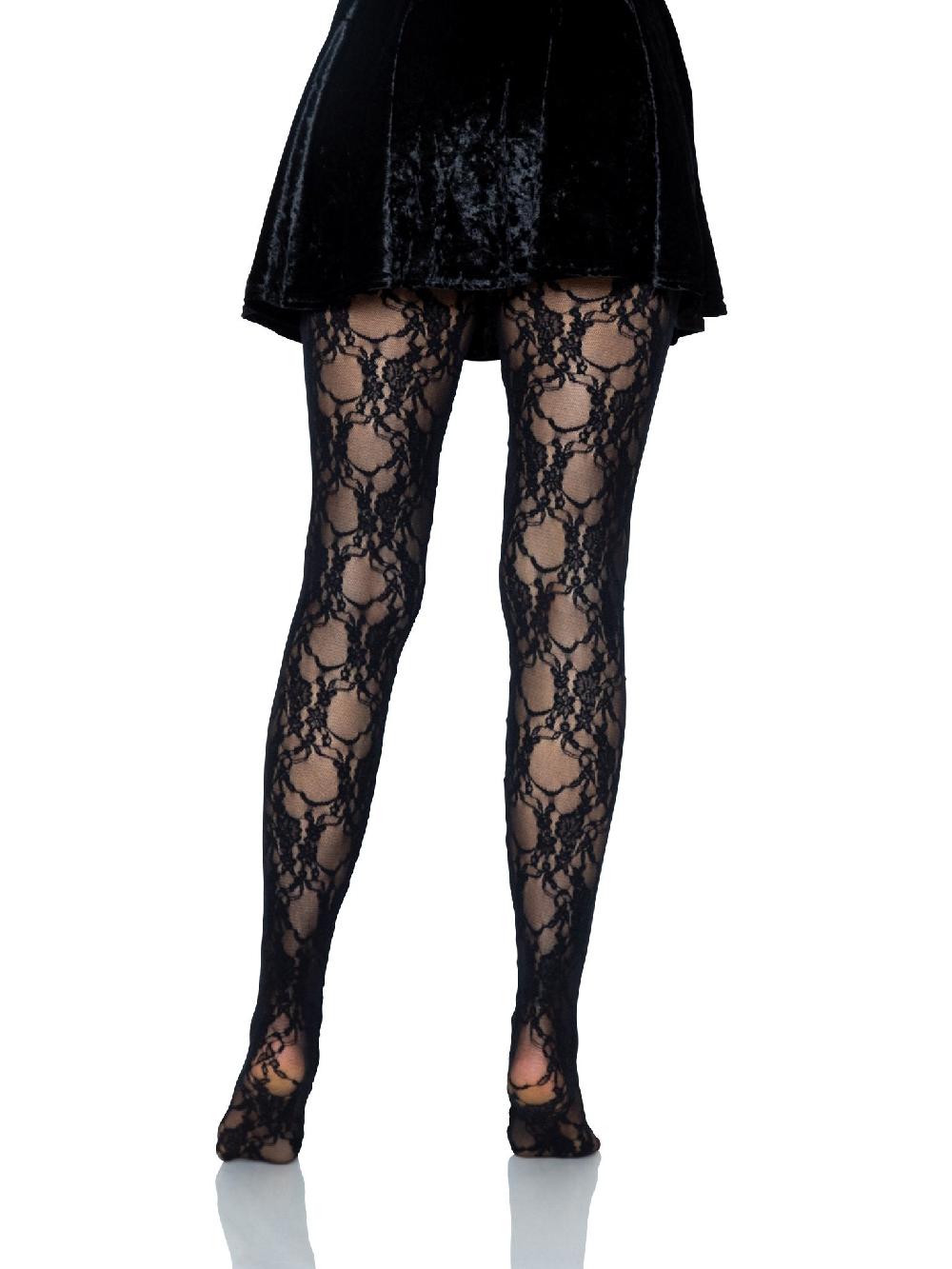 Leg Avenue Tori Floral Lace Tights Black