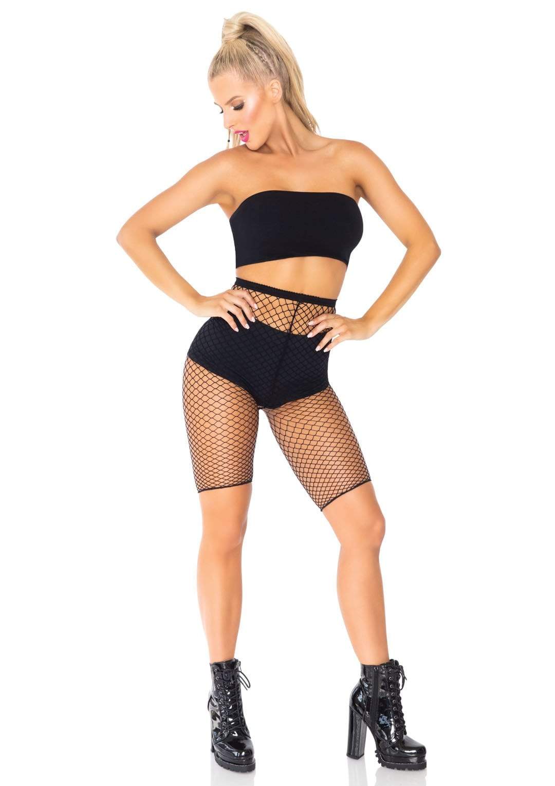 Leg Avenue Troublemaker Fishnet Biker Shorts Black