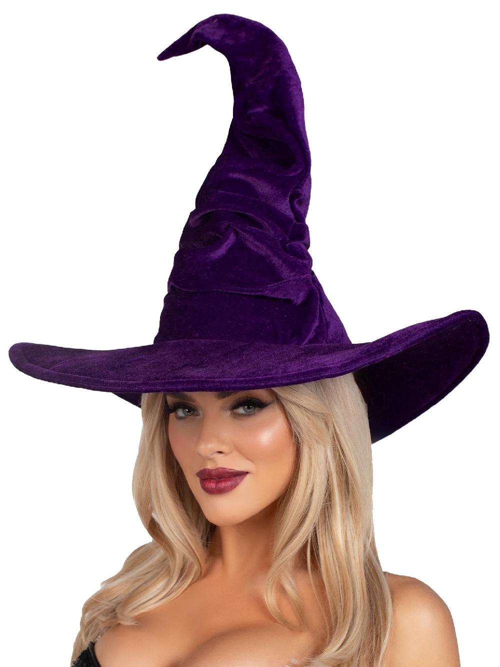 Leg Avenue Velvet Ruched Witch Hat Purple
