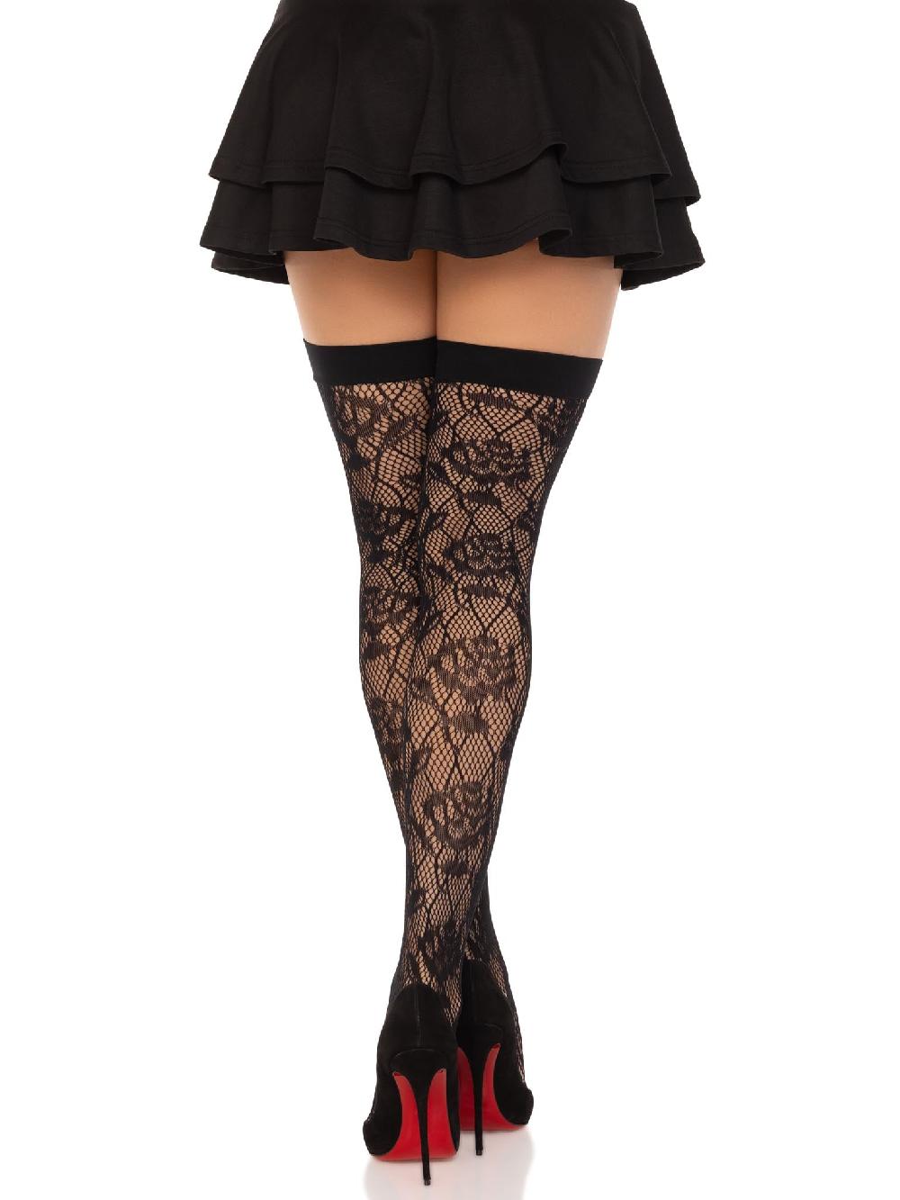 Leg Avenue Wild Rose Net Thigh Highs Black