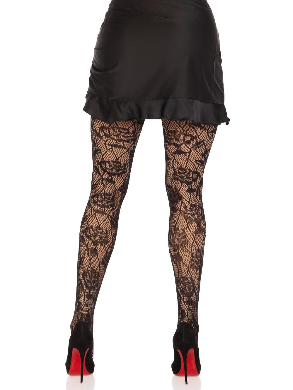 Leg Avenue Wild Rose Net Tights Black