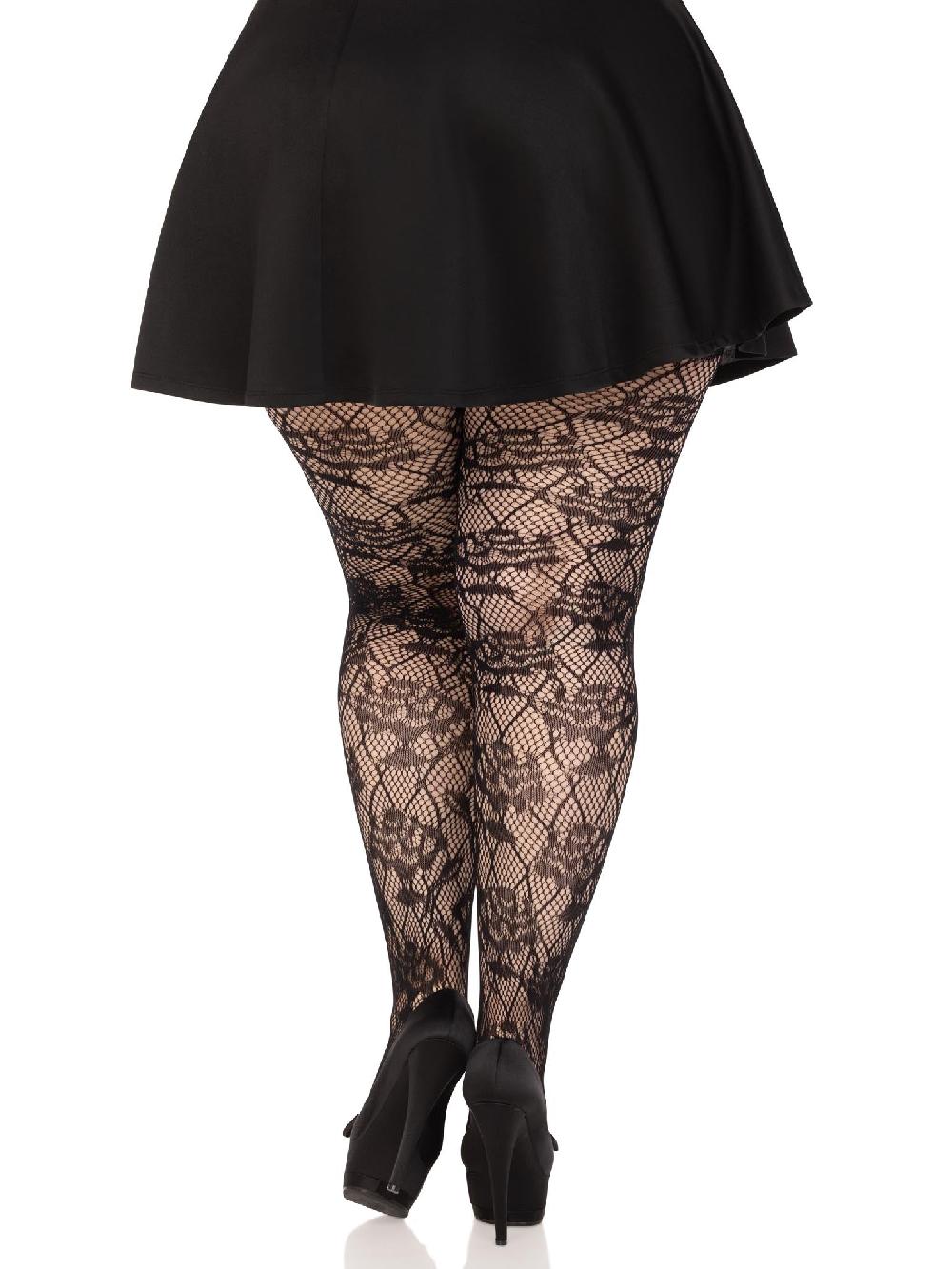 Leg Avenue Wild Rose Plus Floral Tights Black