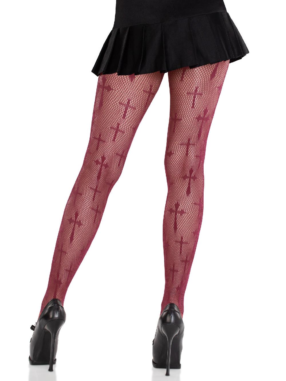 Leg Avenue Worship Me Net Tights Burgundy