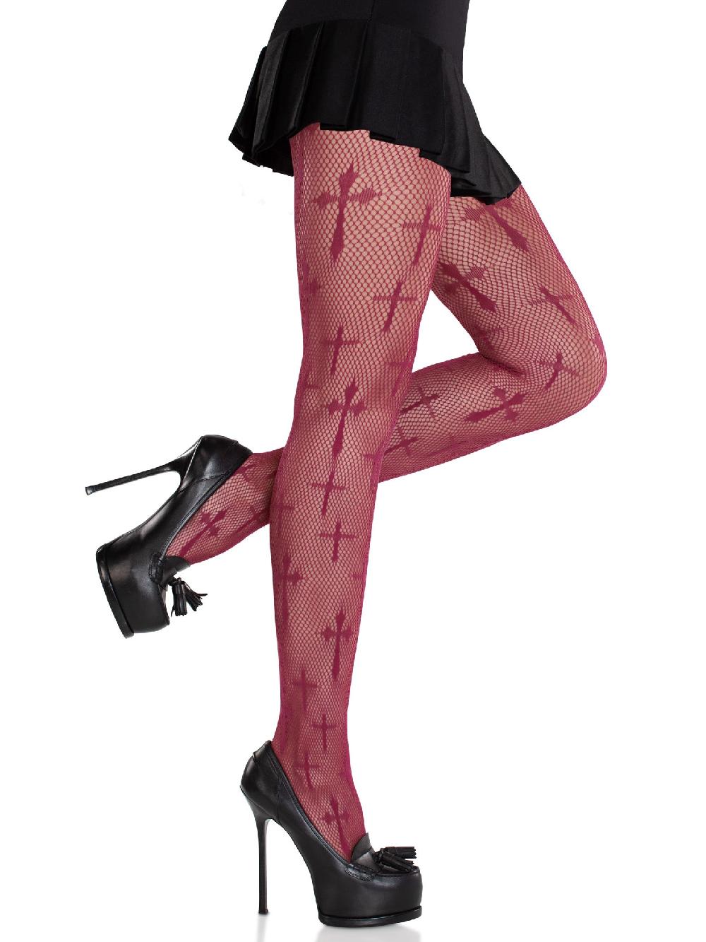 Leg Avenue Worship Me Net Tights Burgundy