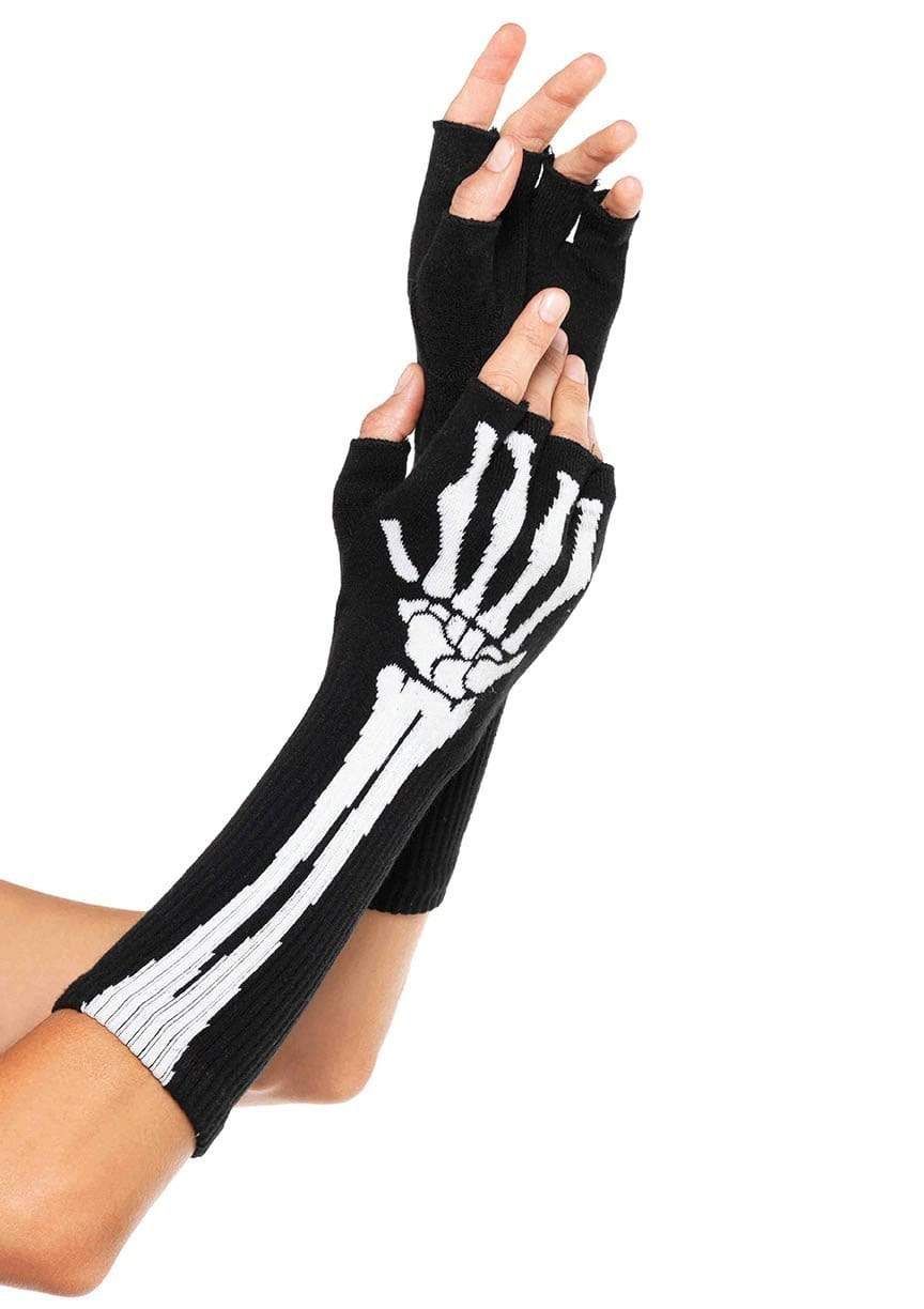 leg avenue Woven Skeleton Fingerless Gloves Black