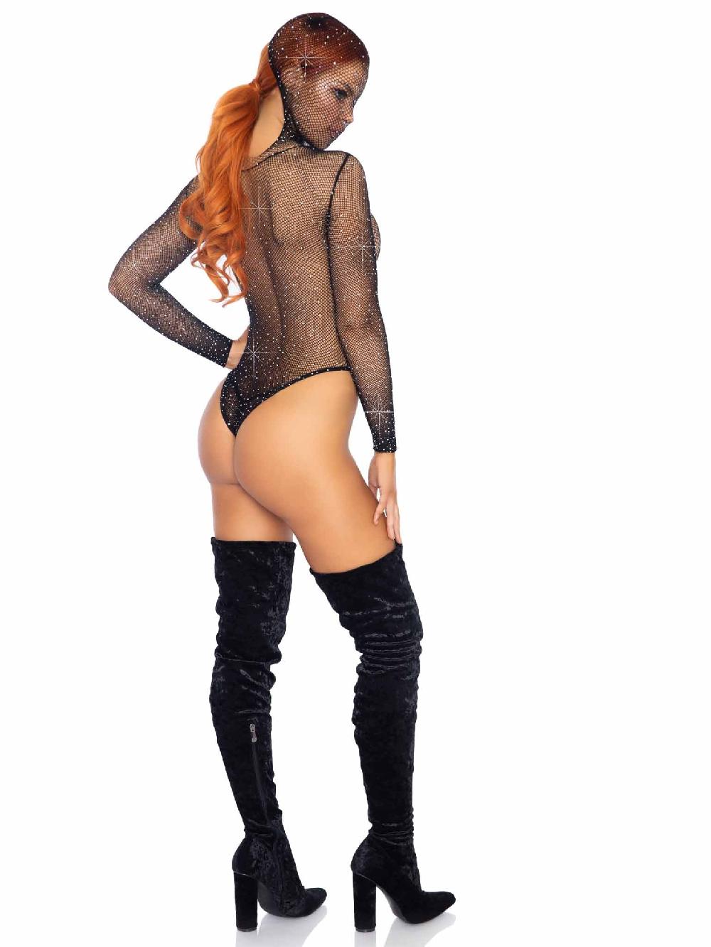 Leg Avenue X-Rated Hooded Fishnet Teddy Black