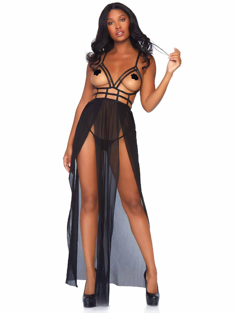 Leg Avenue Yours Always Open Cup Gown Set Black