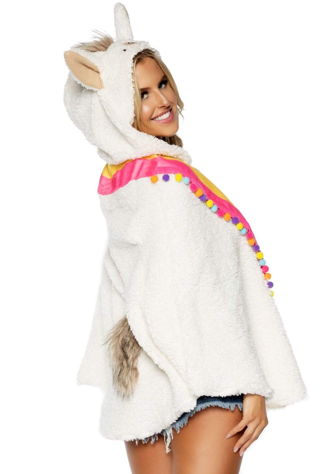 Leg Avenue Llama Poncho With Animal Face Hood Costume Rainbow