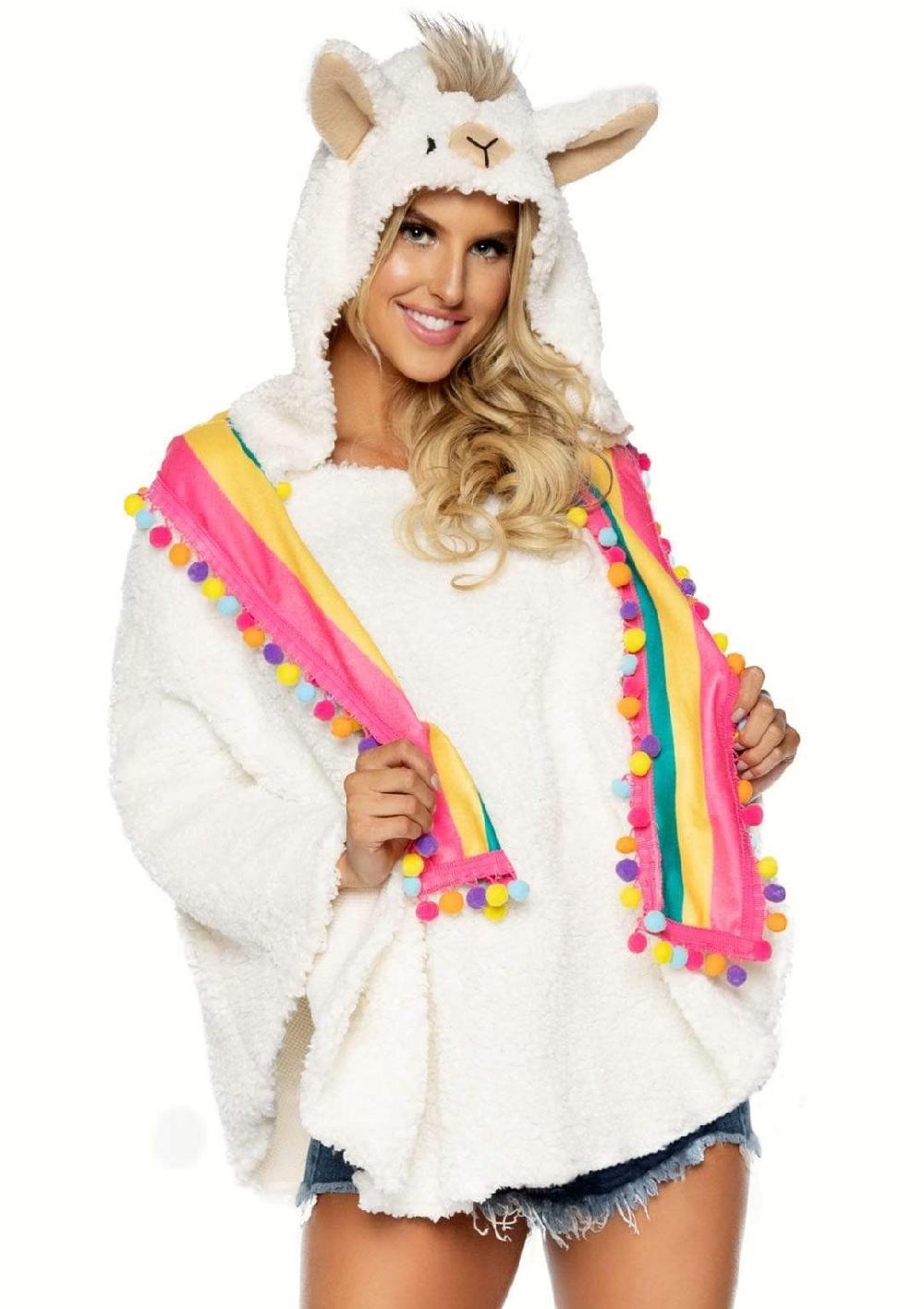 Leg Avenue Llama Poncho With Animal Face Hood Costume Rainbow