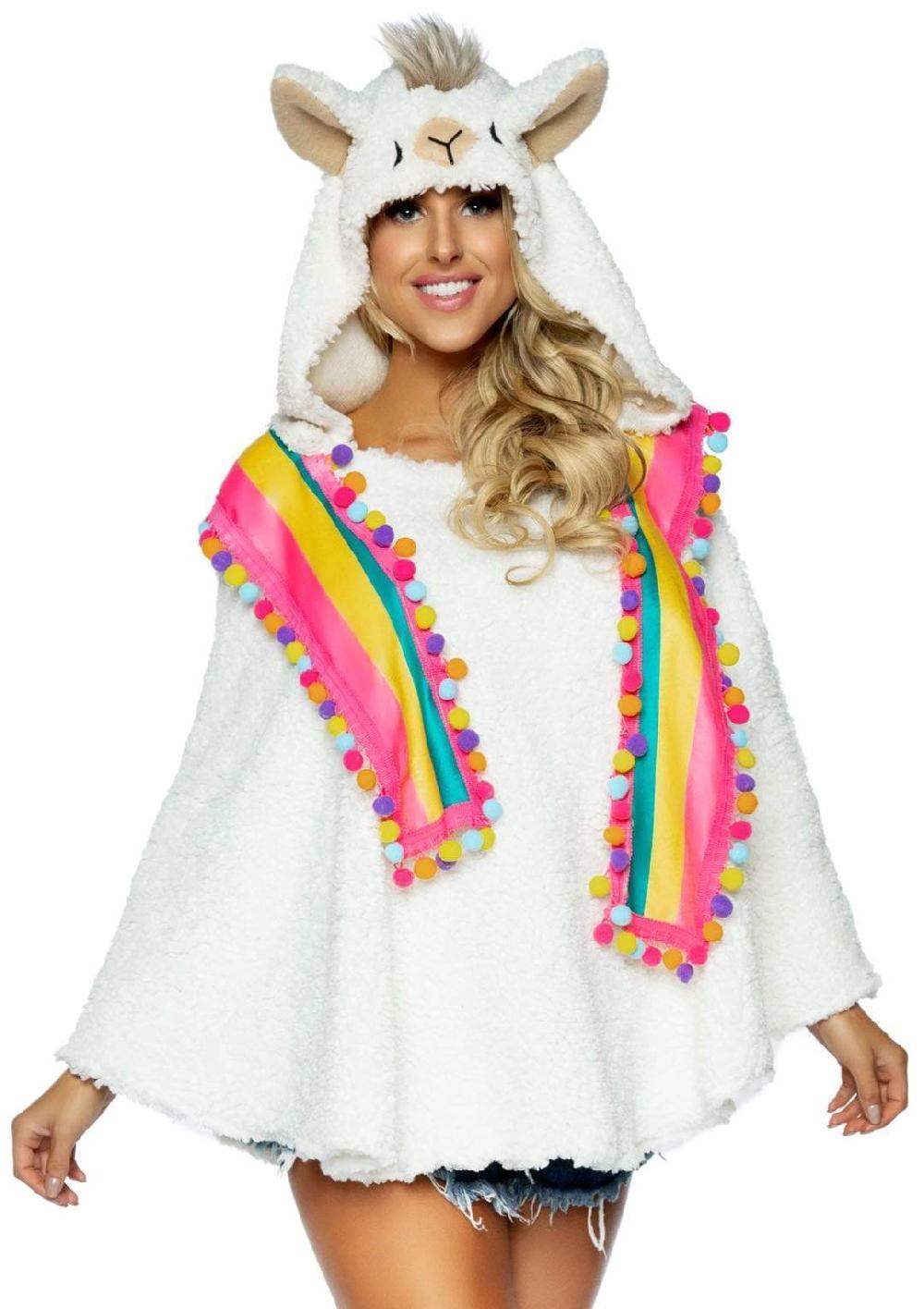 leg avenue Llama Poncho With Animal Face Hood Costume Rainbow