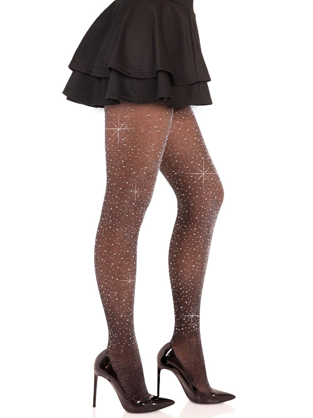 Leg Avenue Loralie Lurex Rhinestone Tights Black/Silver