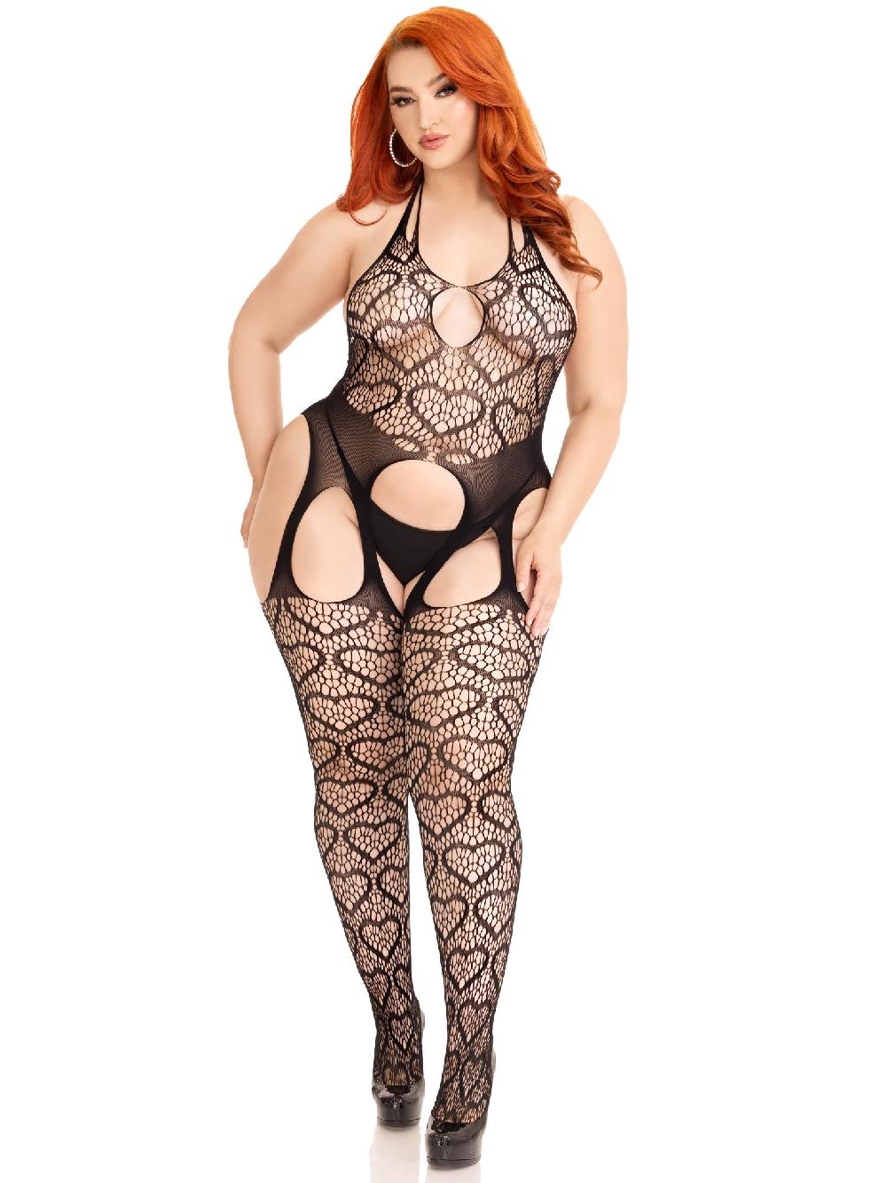 Leg Avenue Love Hangover Heart Plus Net Bodystocking Black