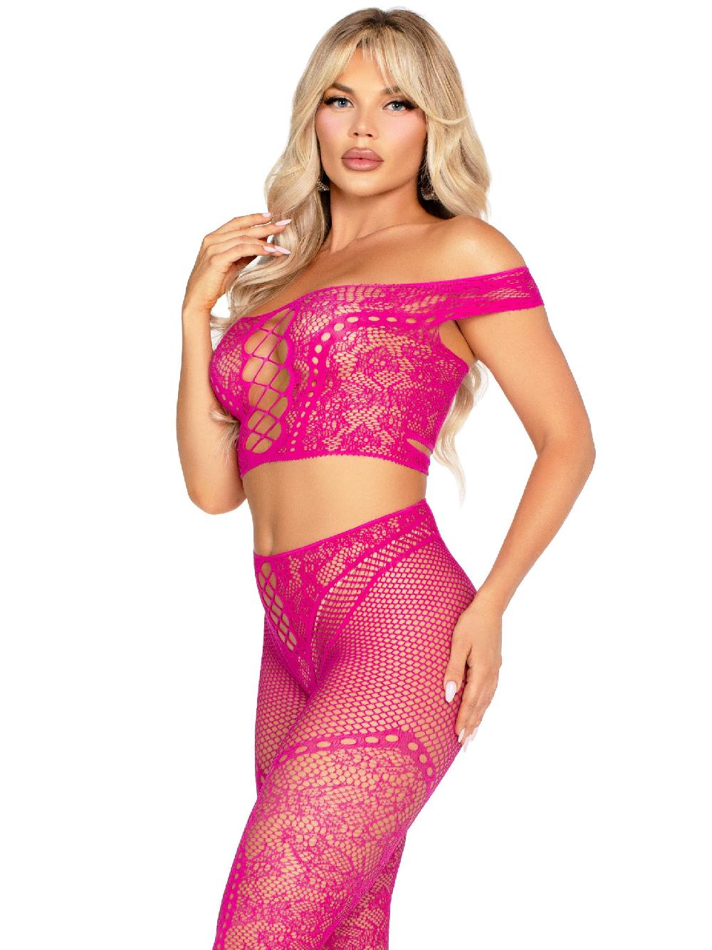 Leg Avenue Love Me Tonight Crop Top And Leggings Set Magenta