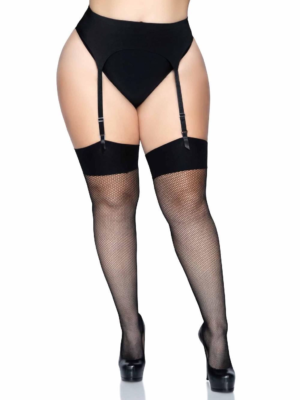 Leg Avenue Lucy Plus Fishnet Thigh High Stockings Black