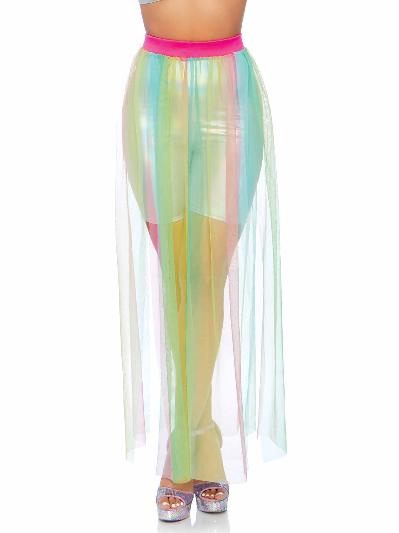 leg avenue Multi Slit Sheer Full Length Maxi Skirt White