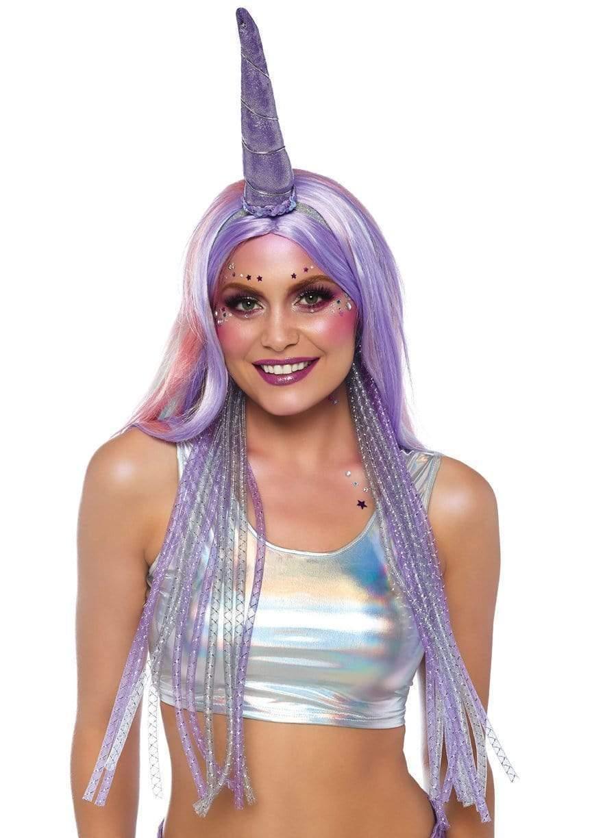 leg avenue Mystical Shimmer Unicorn Headband with Tube Ribbon Mane Lavender