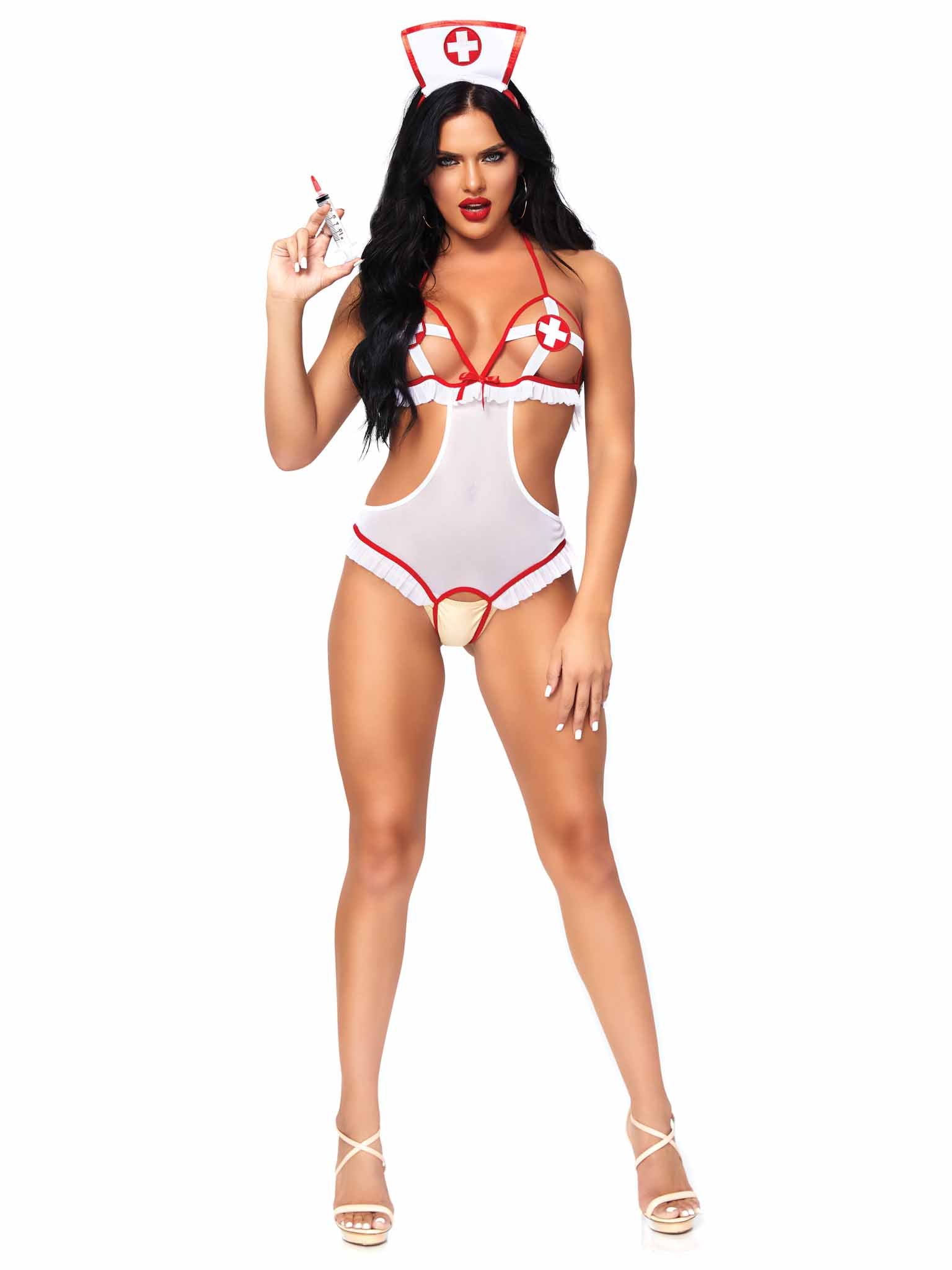 Leg Avenue Naughty Nurse Roleplay Lingerie Set White/Red