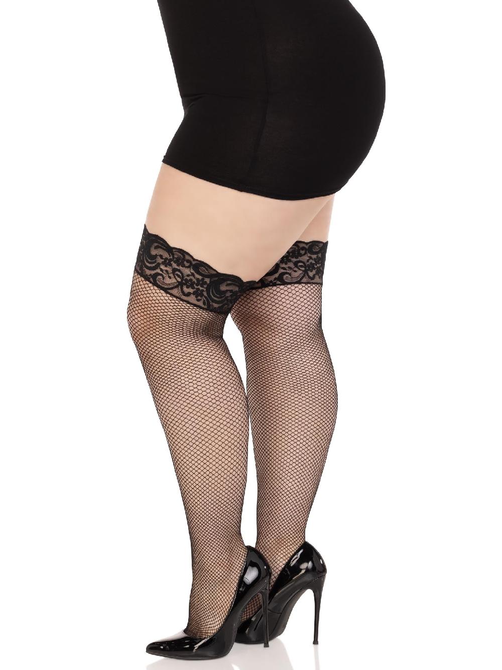Leg Avenue Nicole Plus Fishnet Thigh High Stockings Black