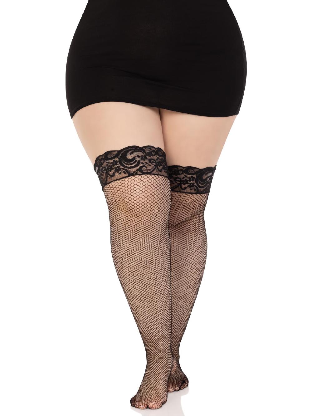 Leg Avenue Nicole Plus Fishnet Thigh High Stockings Black