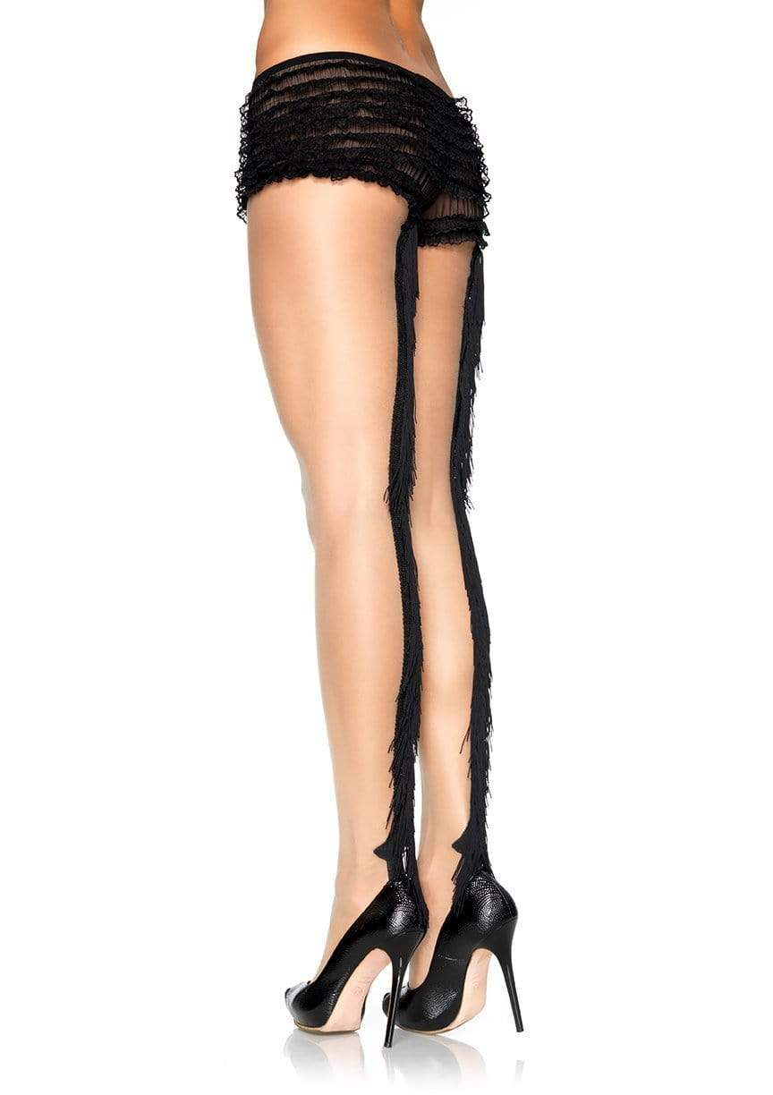 leg avenue Olwyn Pantyhose with Fringe Backseam Nude/Black