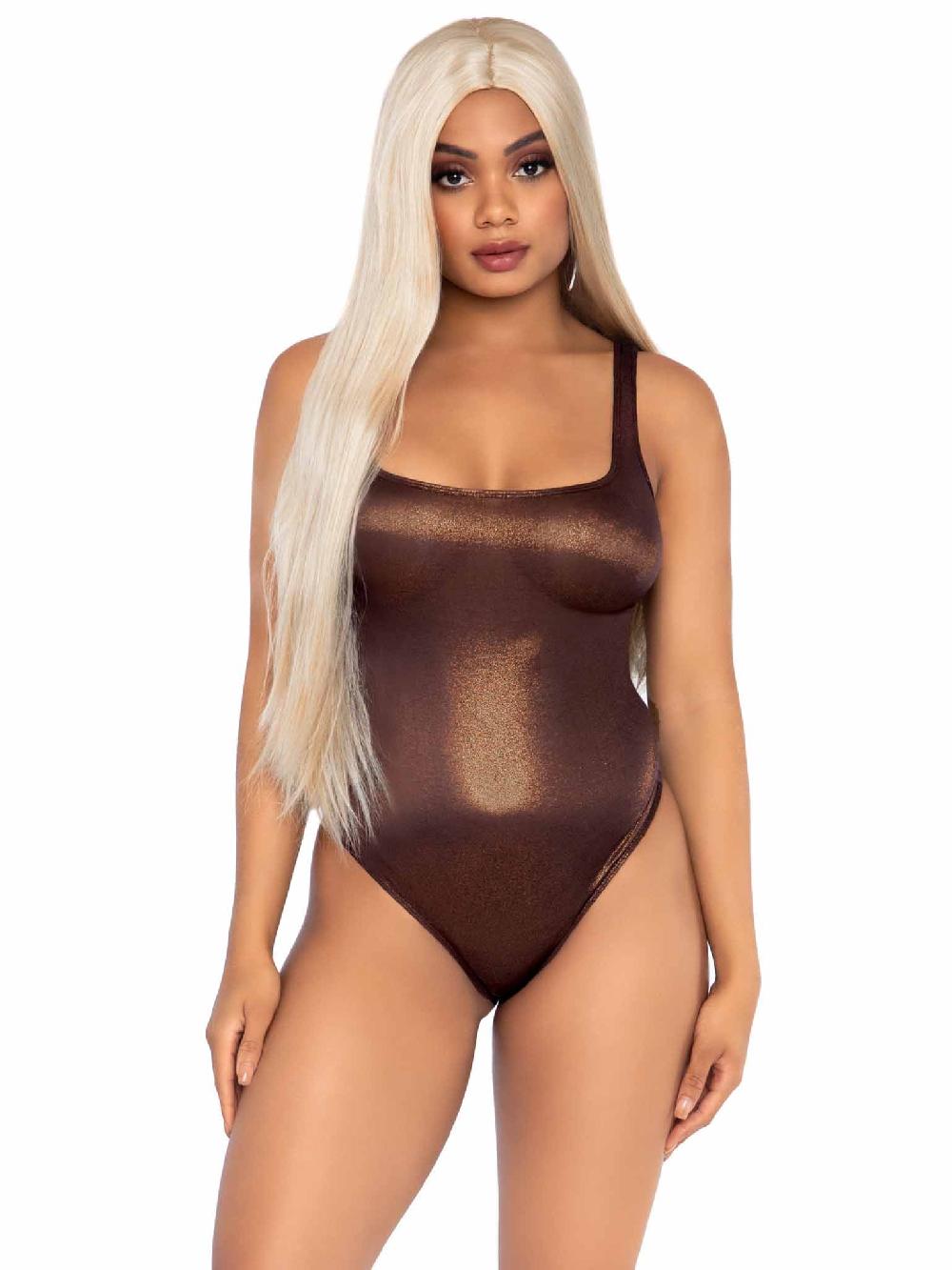 leg avenue Party Girl Shimmer Thong Bodysuit Silver