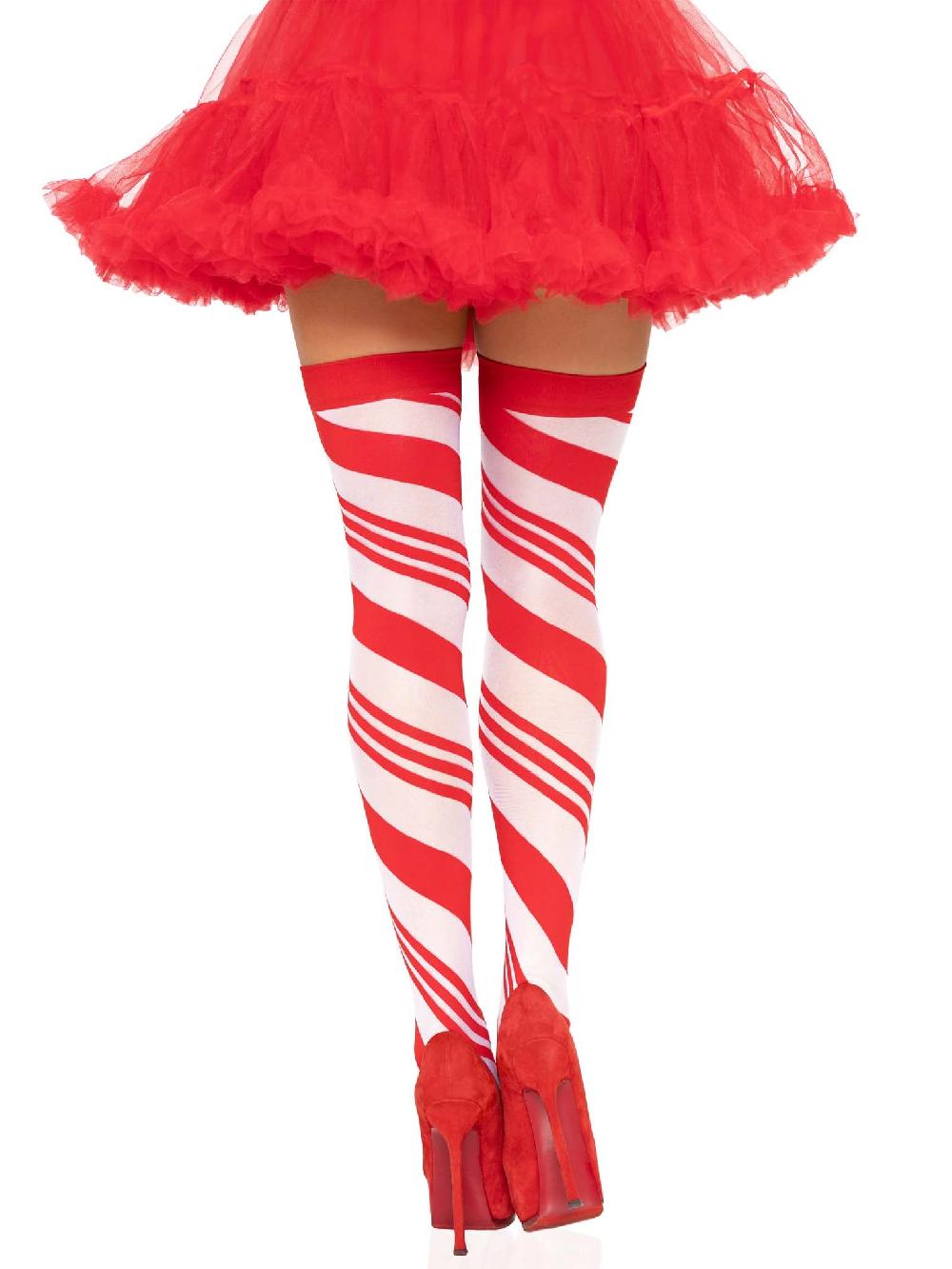Leg Avenue Peppermint Striped Thigh Highs Red/White