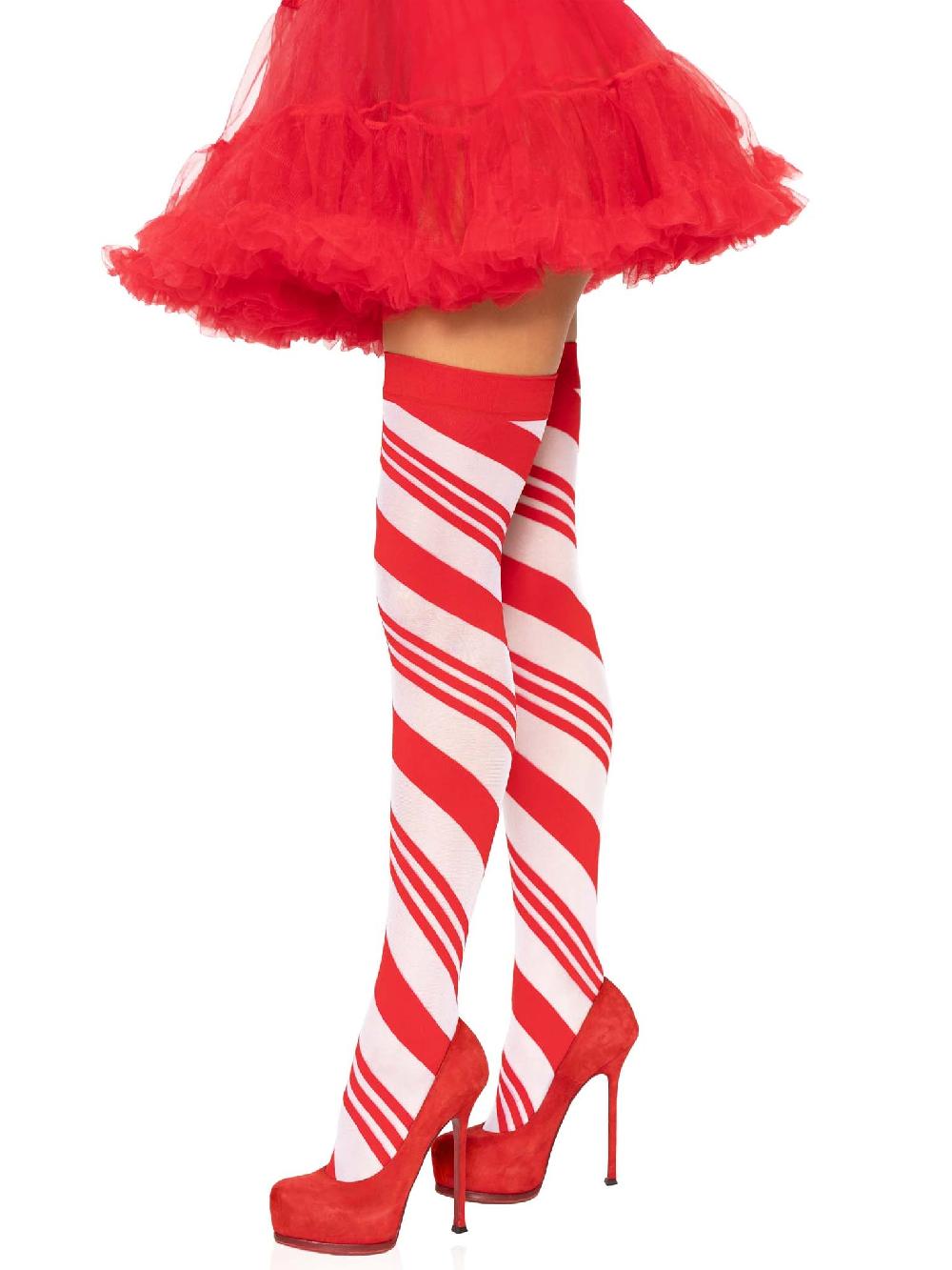 Leg Avenue Peppermint Striped Thigh Highs Red/White