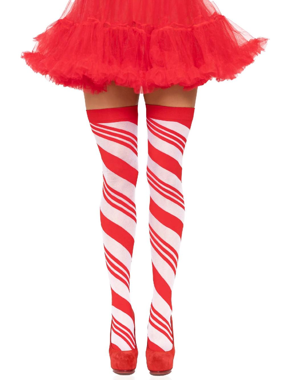 Leg Avenue Peppermint Striped Thigh Highs Red/White