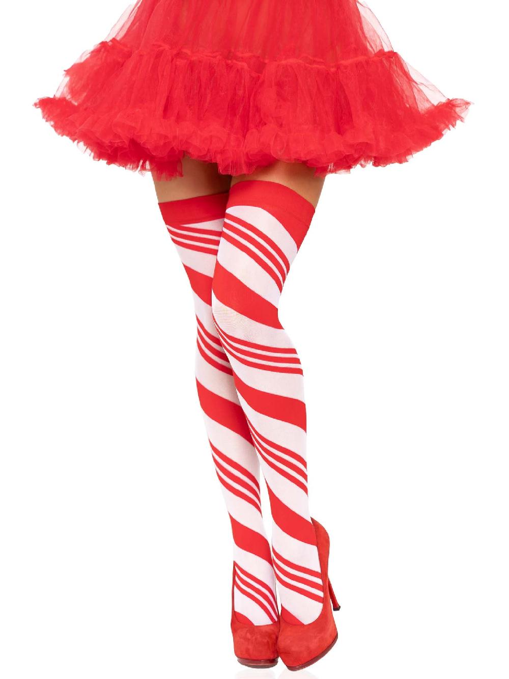 leg avenue Peppermint Striped Thigh Highs Red/White