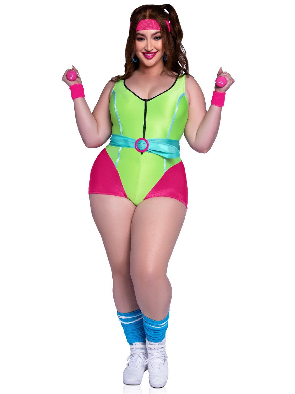Leg Avenue Plus 80s Workout Hottie Costume Neon Green