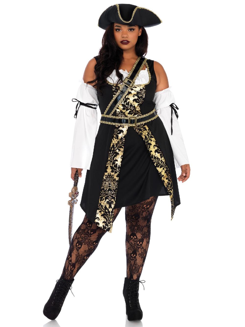 Leg Avenue Plus Black Sea Buccaneer Costume Black/Gold