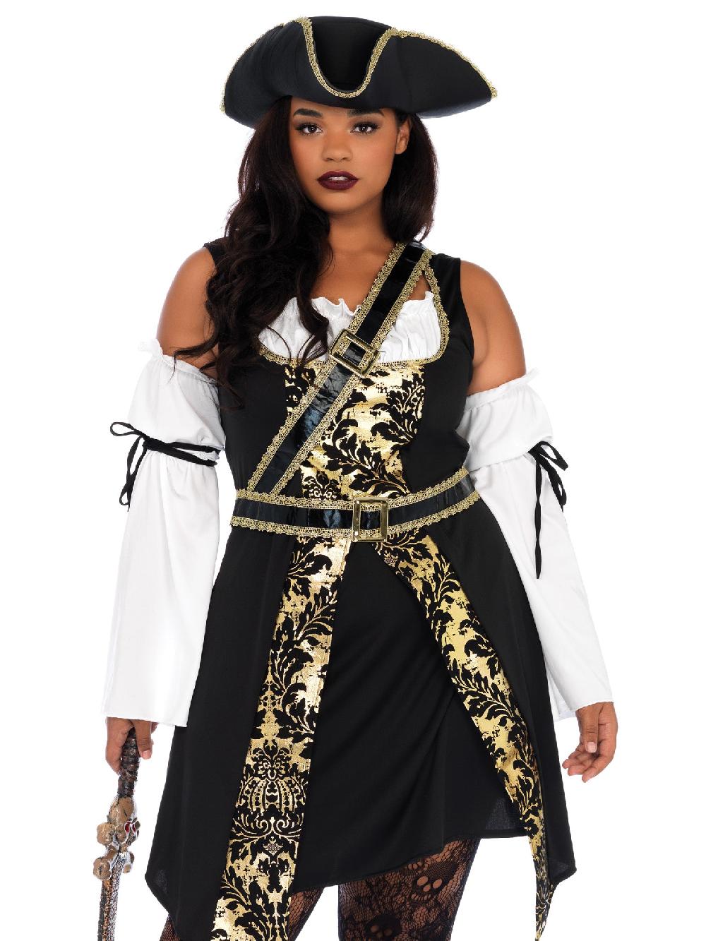 leg avenue Plus Black Sea Buccaneer Costume Black/Gold